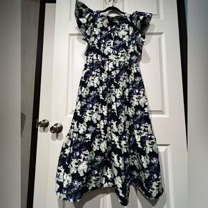 A New Day Navy Floral Puff Sleeve Dress with pockets Size Small